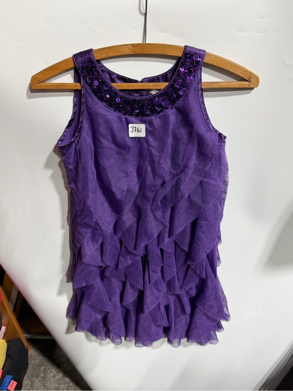 #3761-Place Purple Sequin-Trim Ruffle Tank Dress